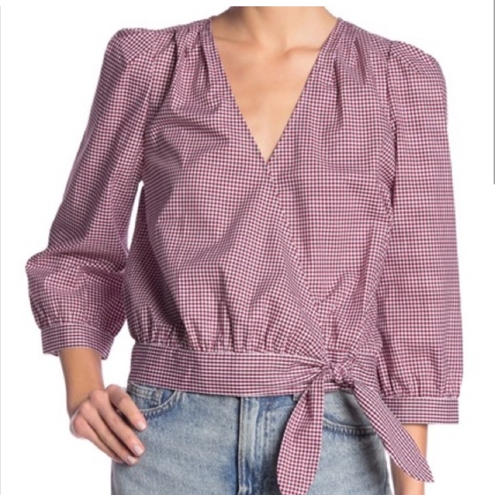 Madewell Red Gingham Wrap Top